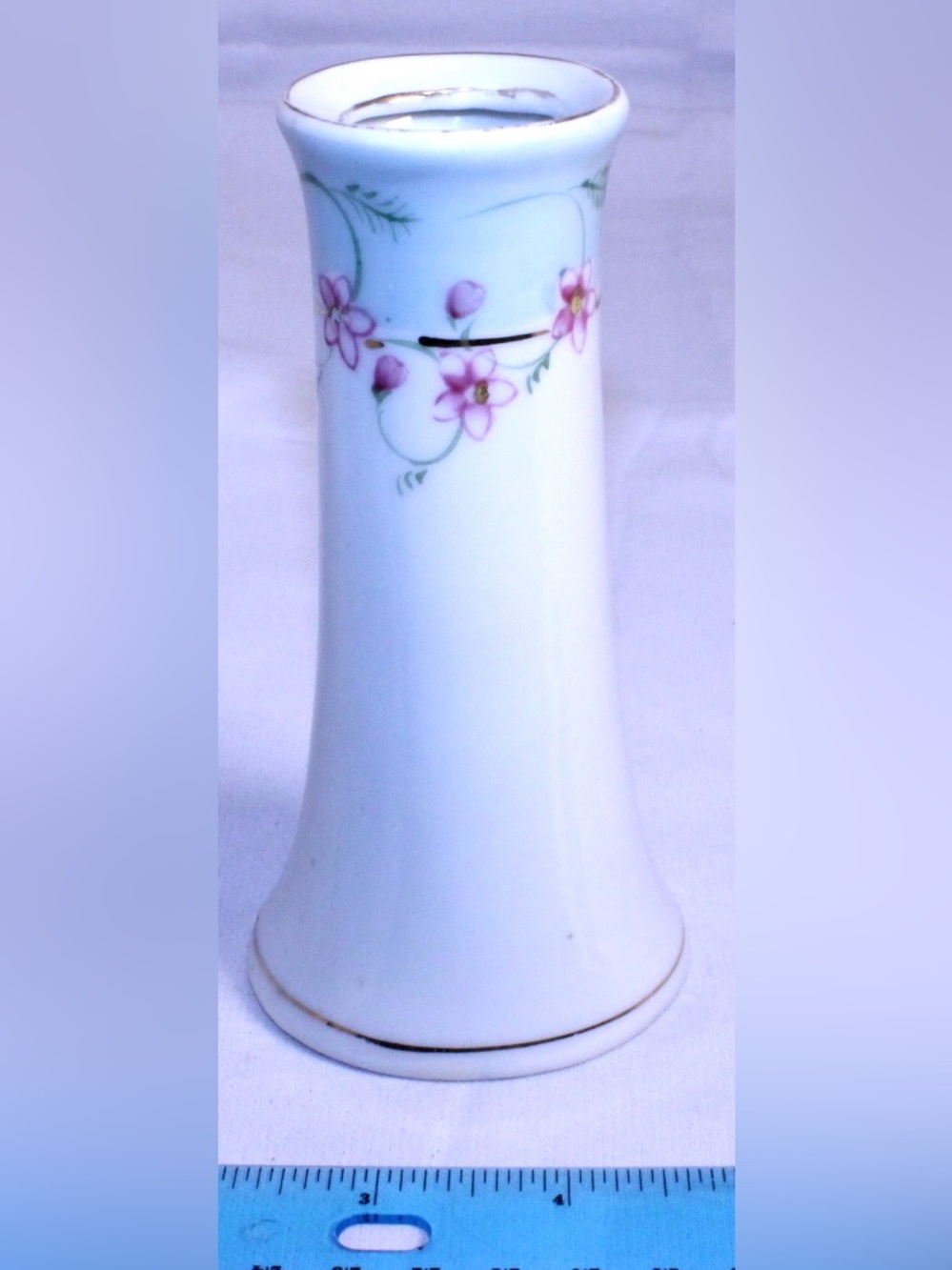 Antique Porcelain Hat Pin Holder with Pink Floral Accent - BiBi Japan